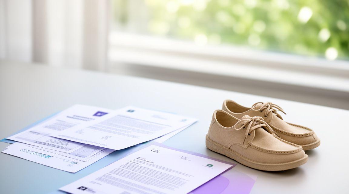 Schlichte Dokumente und nachhaltige Schuhe auf einem hellen Schreibtisch in Zürich mit weichem Tageslicht